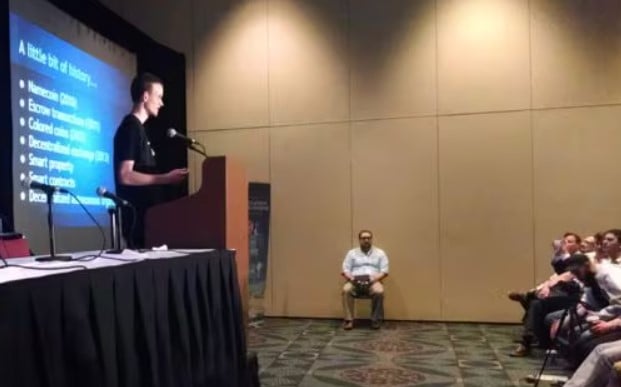 Vitalik Buterin while speaking at the North American Bitcoin Conference in Miami