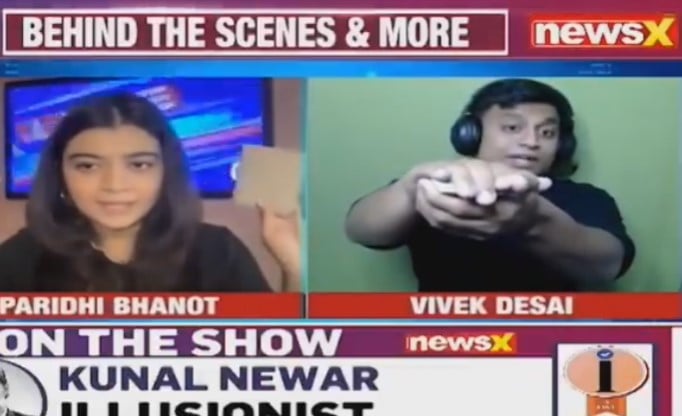 Vivek Desai while performing a live magic trick on a news channel