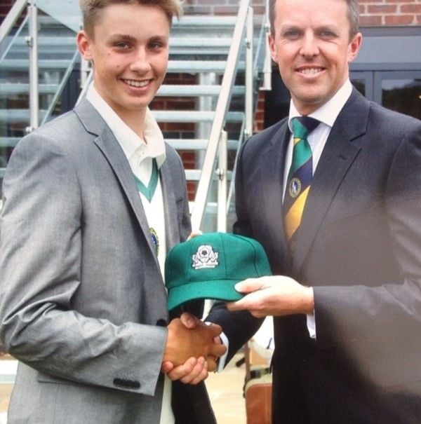 Will Jacks with Graeme Swann (right) when he played school cricket