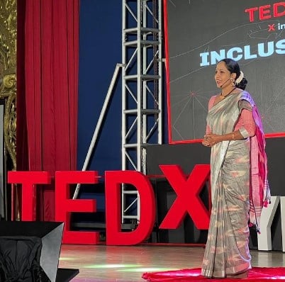 Yamuna Srinidhi while speaking at TEDx