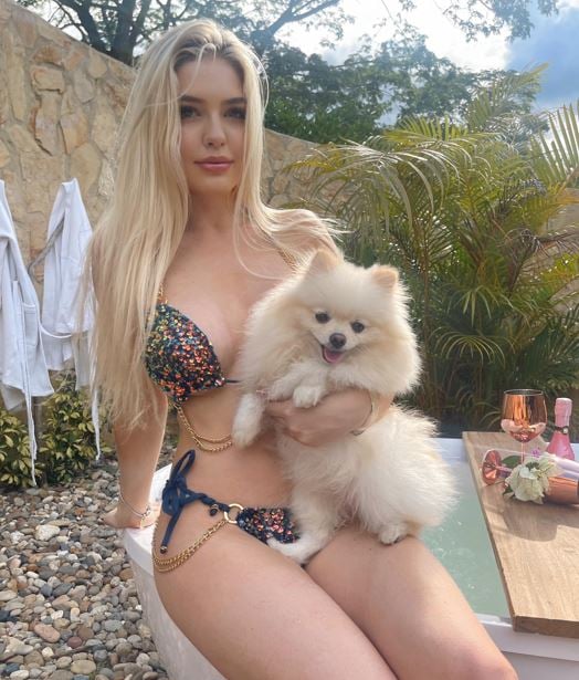Yana Karpova with her pet dog