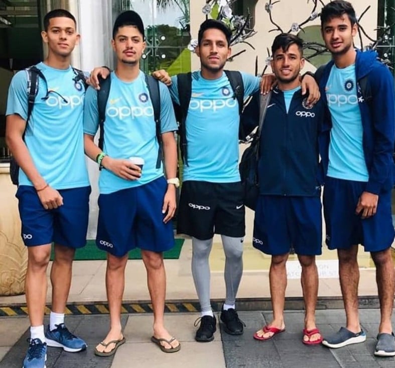 Yashasvi Jaiswal, Sameer Rizvi, Dhruv Jurel, Ravi Bishnoi, and Shubhang Hegde (Left to right) when Sameer was in India Under-19 team