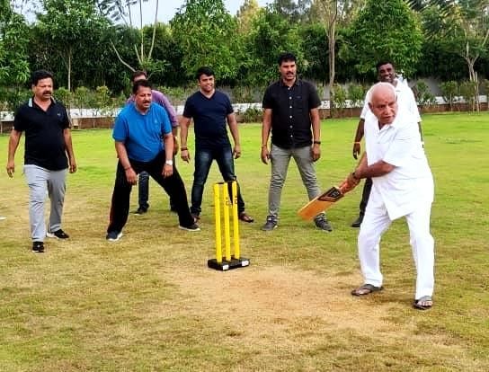 BS Yediyurappa Playing Cricket