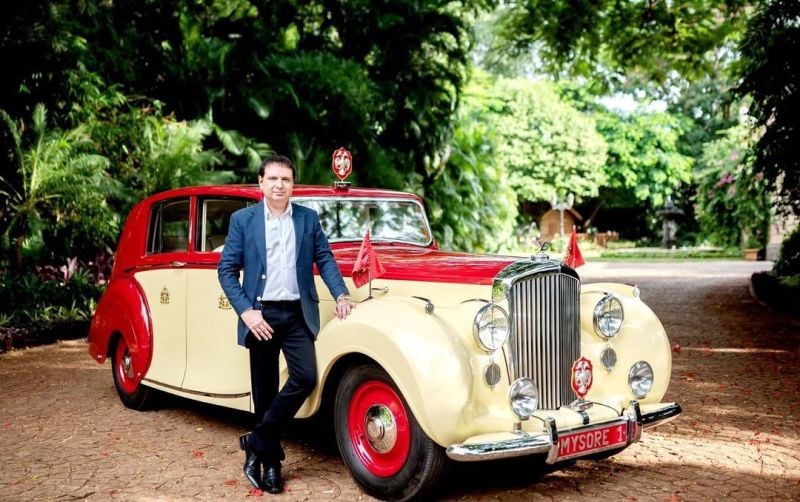 Yohan Poonawalla posing with his Bentley Mark VI Touring Saloon which was earlier owned by Maharaja of Mysore