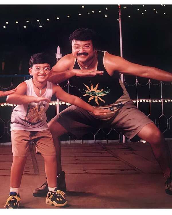 Young Kalidas Jayaram with his father and actor Jayaram