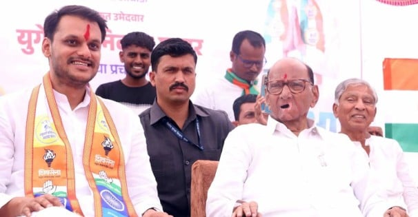 Yugendra Pawar during a political campaign with Sharad Pawar