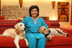 Zia Mody with her pet dogs at her residence in Mumbai