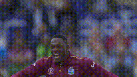 Sheldon Cottrell saluting after taking a wicket
